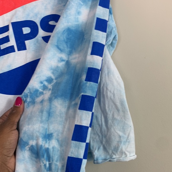 Pepsi Crop Top Women Large Tye Dye Long Sleeve Preowned 100% Cotton Graphic Tee - Picture 5 of 6